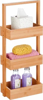 Immagine prodotto di Scaffale da bagno - 3 ripiani - 70 x 26 x 17 cm - Autoportante, adatto per bagno e cucina - Materiali: bambù e MDF - Colore: naturale