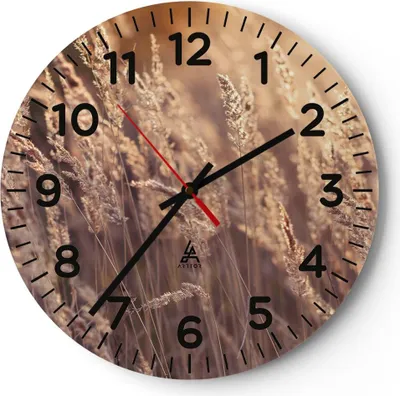 Produktbild von Wanduhr - Rund - Glasuhr - Boho Ähren Feld - 30x30cm - Schleichendes Uhrwerk - Lautlos - zum Aufhängen bereit - Dekoration Modern - Wanddekoration aus Glas - C4AR30x30-4838
