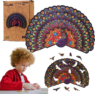 Produktbild von Holzpuzzle Luxus Pfau Puzzle Set A4 Farbig Dekoration Pua4-01735