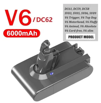 Image de Batterie de remplacement pour aspirateur - V6 - Lithium-ion - 8000 mAh - 1 pièce - Compatible avec les modèles DC58, DC59, DC61, DC74, SV06, SV04, SV03