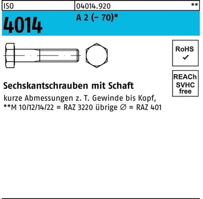Produktbild von Reyher  Sechskantschrauben ISO 4014 A 2 -70 M 18x120 A 2 (25 Stück)