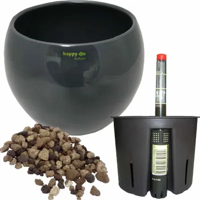 Produktbild von Set4 Keramik Blumentopf Menorca 11/09 Ø 14 H 11,5 cm  grau von happy-nature für Erdpflanzen