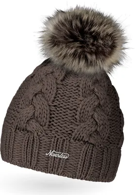 Produktbild von Damen Strick-Mütze gefüttert Fell-Bommel Kunstfell Winter-Mütze Bommelmütze Neverless® unisize