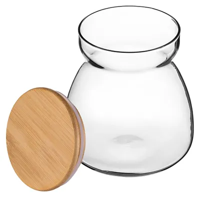 Image de Bocal en verre - Bocal de conservation avec couvercle en bambou - 8,8 x 12,5 cm - Réutilisable - Utilisation polyvalente - 1 pièce