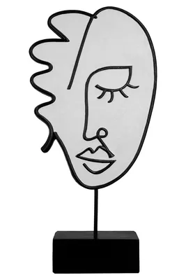 Imagen del producto de Escultura "Visione" de Gilde, con motivo facial, hecha de resina, color blanco. Dimensiones: 7 cm de largo, 19 cm de ancho, 36,5 cm de alto. Código: 37191. Número de piezas: 2 (variedad de 2 unidades)