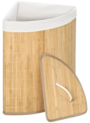 Obrázok produktu pre Košík na prádlo z bambusu, objem 55 litrov, s vyberateľným vnútorným vreckom | Farba: hnedá, biela | Rozmery: 38x38x57 cm
