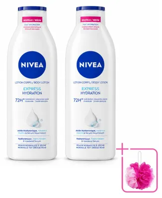 Imagen del producto de 2 unidades de crema corporal NIVEA Express, 250 ml cada una, pack ahorro