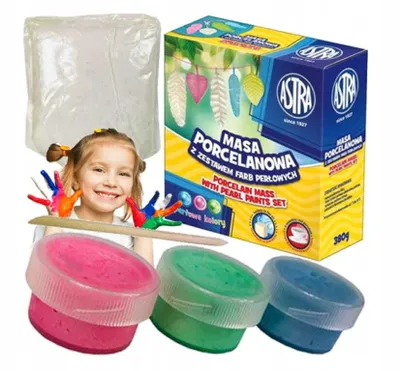 Produktbild von Plastische Porzellanmasse + Perlglanzfarben 380 g + 3 Farben