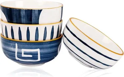 Image de Service de vaisselle en porcelaine, lot de 4 bols de 500 ml et 13 cm, motif floral, pour le petit-déjeuner