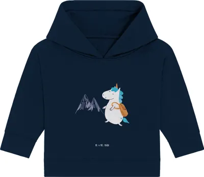 Produktbild von Mr. & Mrs. Panda Organic Baby Hoodie Einhorn Bergsteiger 12. - 18. Monat - French Navy - Geschenk, Kapuzensweatshirt, Unicorn, Berge, Kapuzenshirt, Einhörner, Urlaub