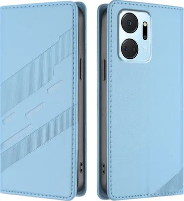 Produktbild von Hülle für Honor X7A, Kunstleder Brieftaschen Handyhülle mit Kartenfach und Standfunktion Hellblau