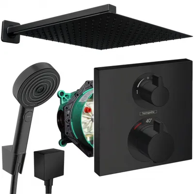 Produktbild von Hansgrohe und Jowi Unterputz Duschsystem Ecostat Square Thermostat, Schwarz, Duscharmatur mit Kopfbrause