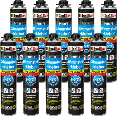 Produktbild von Isolbau B2 Dämmstoffkleber - 10 x 750 ml Perimeterkleber für EPS- & XPS-Platten - 1K PolyurethanKlebeschaum für Dämmung und Isolieren