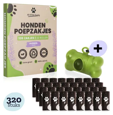Productafbeelding van All 4 Pets Supply Hondenpoepzakjes 320 Stuks + Houder – Composteerbaar – Lavendelgeur
