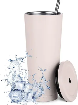 Produktbild von Narrow Drinking Cup Made Of Stainless Steel With Lid And Straw, 750 Ml, Reusable, Vacuum-Insulated Water Cup, Double-Walled Travel Mug With A Straw For Coffee, Tea, Drinks