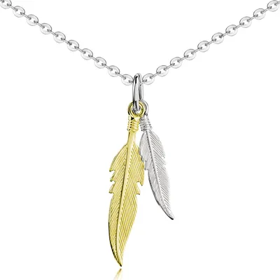 Produktbild von MATERIA Damen Kettenanhänger Feder 925 Sterling Silber Gold vergoldet bicolor mit Halskette KA-132-Gold