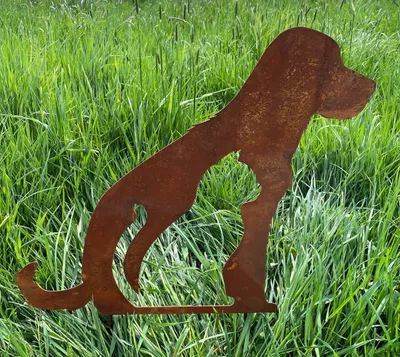 Produktbild von Sitzender Hund mit Katze 50x58cm zum Stecken Gartenstecker Edelrost Gartendeko Rost Metall Rostfigur Tier