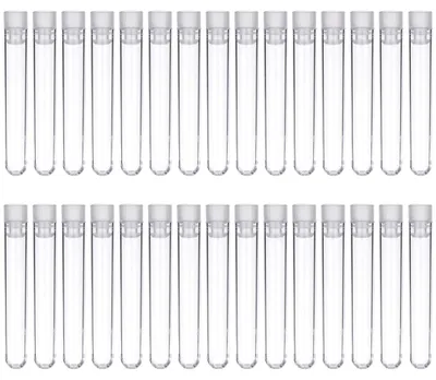 Imagen del producto de 30 tubos de ensayo de plástico con tapa, de 100 x 15 mm, para uso en laboratorio