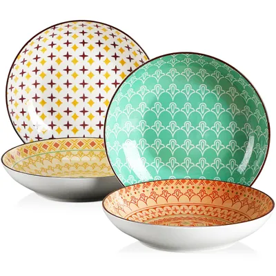 Image de vancasso Tulip Assiette creuse en porcelaine, 4 pièces, Ø 21,5 cm, capacité 700 ml, en 4 combinaisons de couleurs