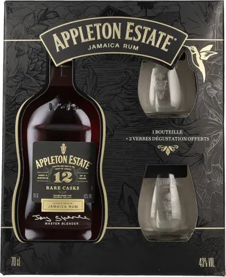 Produktbild von Appleton Estate 12 Years Old Rare Casks Jamaica Rum 43% Vol. 0,7l in Geschenkbox mit 2 Gläsern