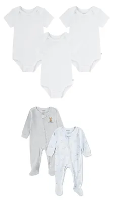 Obrázok produktu pre Balenie 5 kusov detských bodyčekov a overalov s nožičkami Huggies Babywear