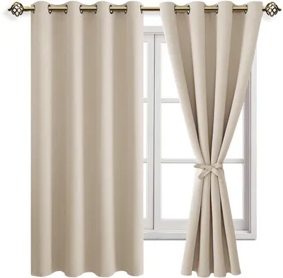 Obrázek produktu pro Zatemňovací závěsy Unyqoos® s oky - termoizolační sada 2 kusů, béžová barva, 175x140 cm, vyrobené z mikrovlákna s trojité strukturou, blokují světlo a UV záření