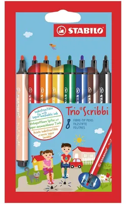 Produktbild von STABILO Gefederter Dreikant-Filzstift -  Trio Scribbi - 8er Pack - 8 verschiedene Farben