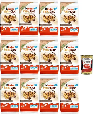 Produktbild von Kinder Pan e Cioc, 10 Snacks Schwammkuchen mit knusprigen Schokoladenflocken, ausgezeichnet zum Frühstück und Snack, 12x 290g + Italian Gourmet polpa 400g