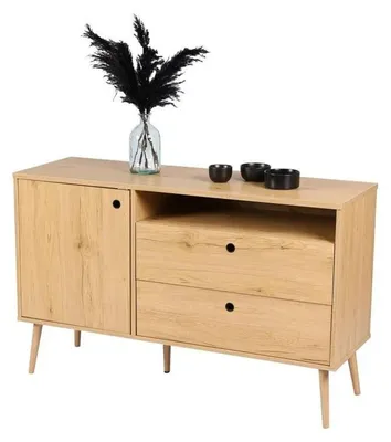 Image de Meuble buffet en bois avec 2 tiroirs + 1 porte + 1 niche "Osaka" - Beige - L 120 x P 39 x H 75 cm