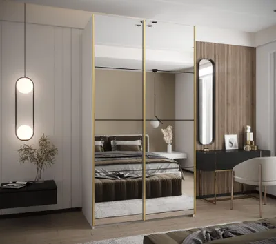 Produktbild von Zweitüriger Kleiderschrank SAMARA 2 – 140 cm, weiß/schwarz/gold