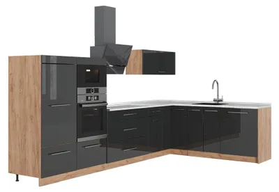Zdjęcie produktu dla Kuchnia narożna Vicco Fame-Line Ciemnoszary/Dąb goldkraft 347 x 207 cm, BP Marmur, Model 63599