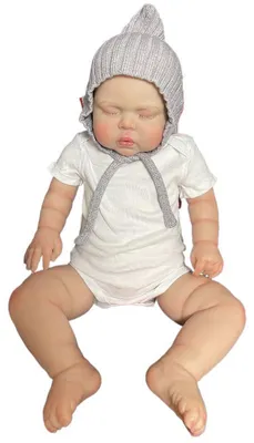 Produktbild von 60 Cm Groß, Augen Geschlossen, Körper Aus Baumwolle, Gemaltes Haar, Lange Wimpern, Weißer, Kurzärmeliger Strampler Mit Hut, Realistische Puppe.
