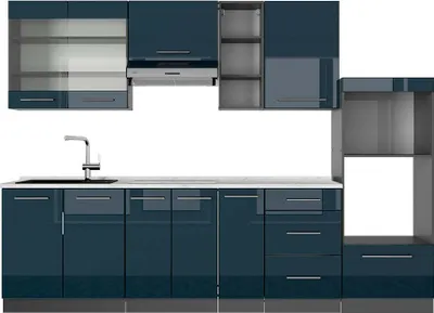 Produktbild von Küchenzeile Vicco Fame-Line Dunkelblau Hochglanz/Anthrazit 280 cm , AP Marmor, Model 49746