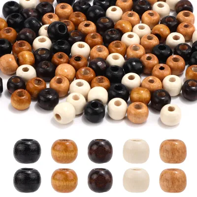 Holzkugeln mit großem Loch, 200 Stück, 10 mm, 5 Farben, für Bastelarbeiten