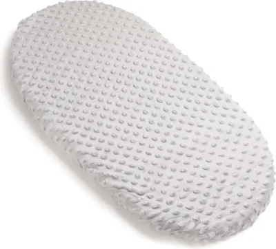 A light grey minky fitted sheet with a textured surface, shown on a white background.