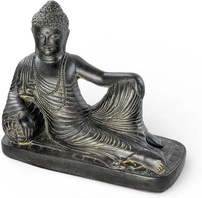 Produktbild von Famanu Buddha-Skulptur - Meditationsfigur - Wetterbeständiges Design - 30 x 35 x 15 cm - Schwarz-Gold
