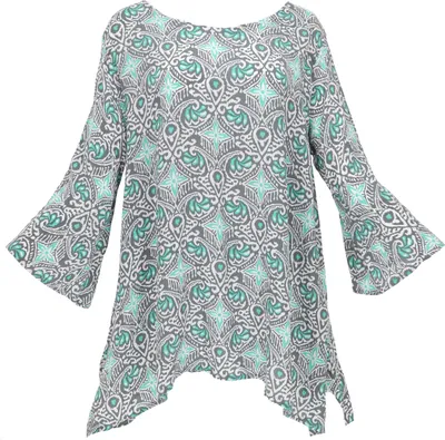 Produktbild von Tunika mit Trompetenärmeln für Starke Frauen, Plus Size Strandbluse - Grau, Damen, Viskose, Blusen & Tunikas