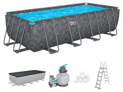 Produktbild von Bestway® APX365™ Winterfestes Frame Pool Komplett-Set mit Sandfilteranlage 549 x 274 x 132 cm, Marmor-Optik (Dunkel), eckig