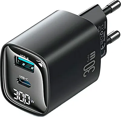 Immagine prodotto di Usams Charger 30W GaN LED USB+USB-C CC229 Black