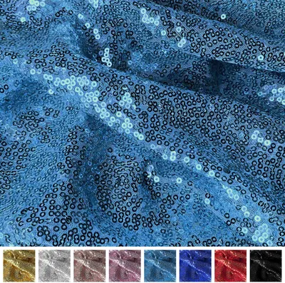 Produktbild von Paillettenstoff Meterware 150 cm Breite, 3 mm Pailletten auf Tüll, , Blau