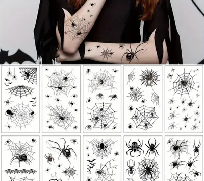 Produktbild von Halloween Tattoos – 10 Bögen – Gesicht und Körper – Spinnenmotiv – Temporäre Tattoos