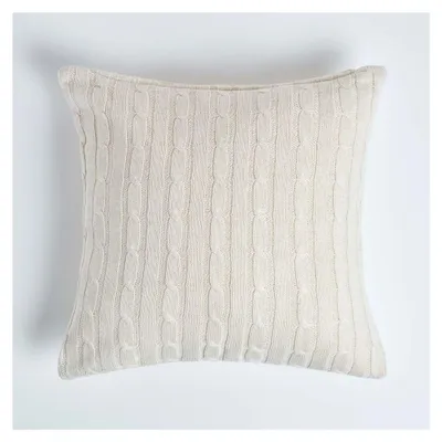 Produktbild von Kissenbezug für Zierkissen mit Strick-Zopfmuster, quadratisch aus 100% Baumwolle (Creme)