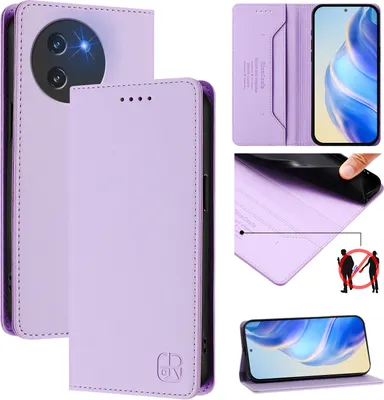 Obrázek produktu pro Kožené pouzdro pro Doogee Note 59 / Note 59 Pro, flipové pouzdro s přihrádkami na karty, peněženkou a stojánkem Fialový