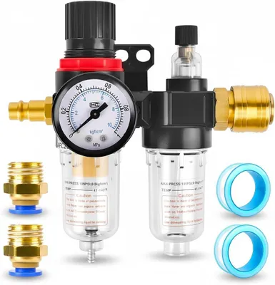 Imagen del producto de Regulador de presión de 1/4 de pulgada con separador de agua, separador de aceite, manómetro y filtro de aire, para sistemas de aire comprimido
