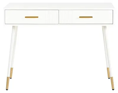Productafbeelding van Make-uptafel - Kaptafel - 2 lades - Zonder spiegel - Wit/goud - Voor de slaapkamer