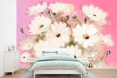 Produktbild von MuchoWow® Fototapete für Wohnzimmer oder Schlafzimmer Wandtapete Vinyl Motivtapete Blumen - Vase - Pflanzen - Weiß - 600x400 cm - Vinyltapeten