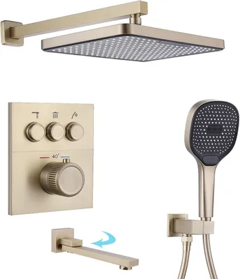 Obrázok produktu pre Sprchová batéria - Sprchová armatúra - Termostatická batéria - Sprchový set - Sprcha s dažďovou hubicou - Leštené zlato