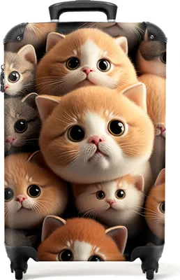 Produktbild von NoBoringSuitcases.com Kinder Handgepäck Koffer 55x35x20 cm, 36L, Farbenfrohe Drucke für Kinder: Braun - Katzen, Reisekoffer mit 4 Rollen