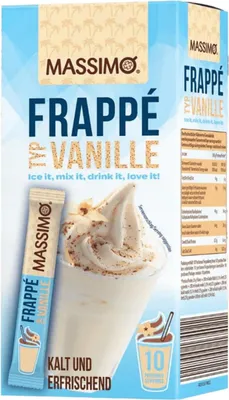 Image de MASSIMO Frappé Vanille 16 x 250g pack avantageux (160 sticks à 25g) Boisson instantanée en poudre avec café instantané, caféiné, préparation rapide