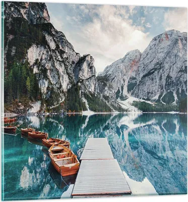Produktbild von Bilder auf glas - Einteilig - Boote Berge Hafen - 60x60cm - Glasbilder - Wandbilder - Bilder - zum Aufhängen bereit - Wanddekoration aus Glas - Glas Bilder - Wandbild auf Glas - GAC60x60-5068